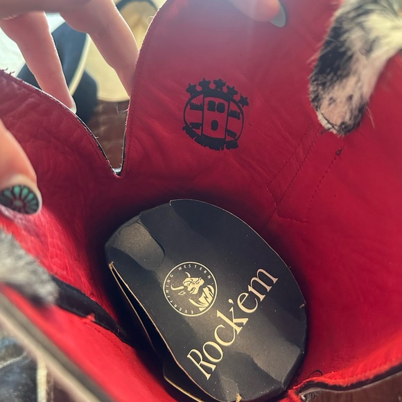 Rock’Em Cowhide Western WIDE CALF Knee-High Boots in Black & White - Picture 6 of 10